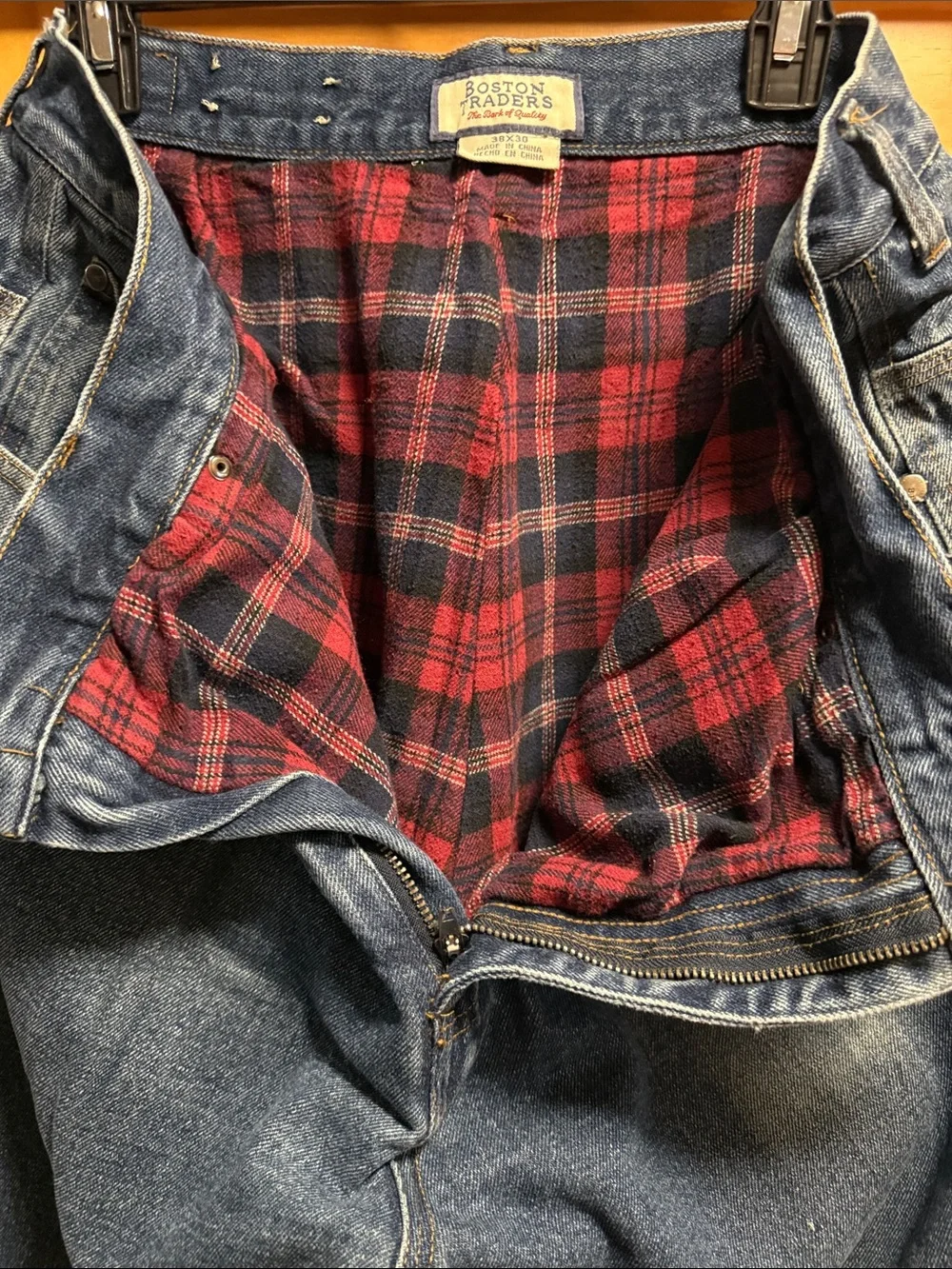 Boston Traders Vintage Carpenter Jeans with Red Plaid flannel Lining 38x30